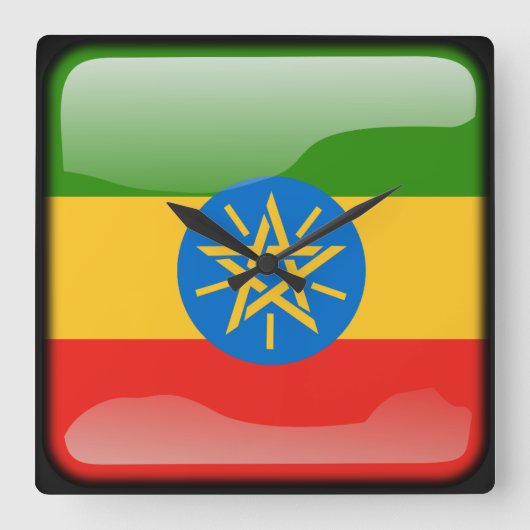 エチオピア国旗 スクエア壁時計 (正面)