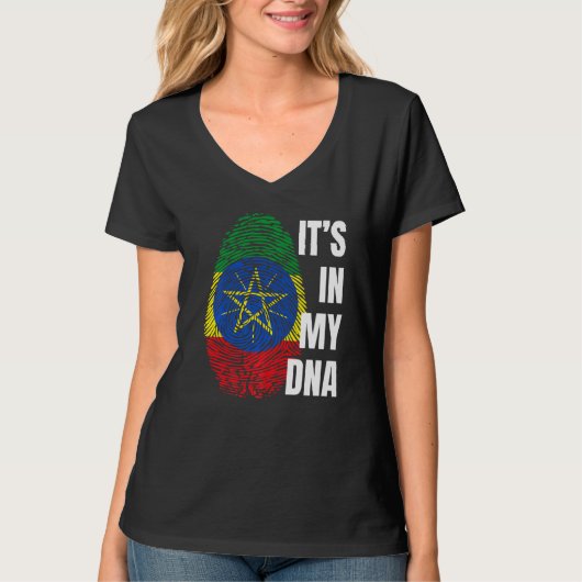 エチオピア国旗Dna指紋黒い履歴月 Tシャツ (正面)