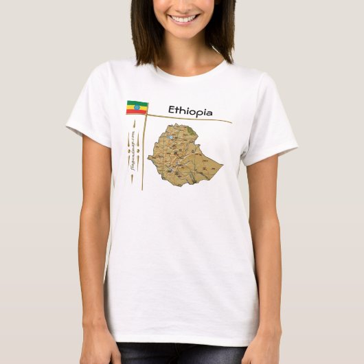 エチオピア地図+国旗+タイトルTシャツ Tシャツ (正面)