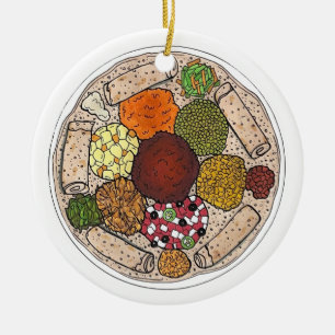 エチオピア料理フードプラッタInjera Wat Lentils セラミックオーナメント