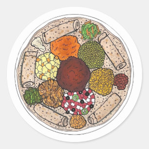 エチオピア料理フードプラッタInjera Wat Lentils ラウンドシール
