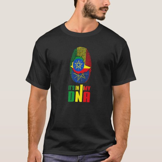 エチオピア私のDnaエチオピア国旗の地図Dnaフィン Tシャツ (正面)