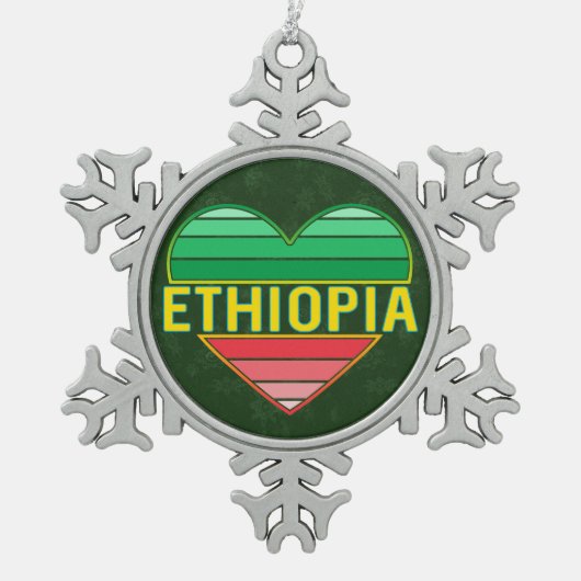 エチオピア，エチオピアのハート スノーフレークピューターオーナメント (正面)