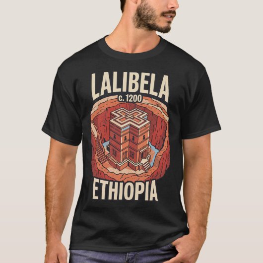 エチオピア ラリベラ 復古旅行ポスター 70年代 レトロ Tシャツ (正面)
