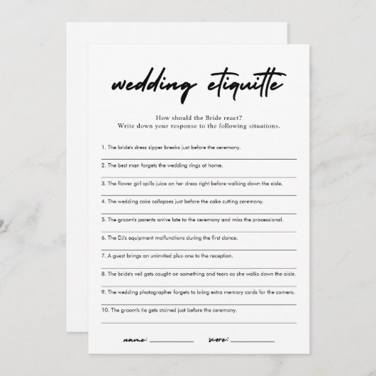 エチナモダンー911ブライダルシャワーゲームカード 招待状 (正面/裏面)