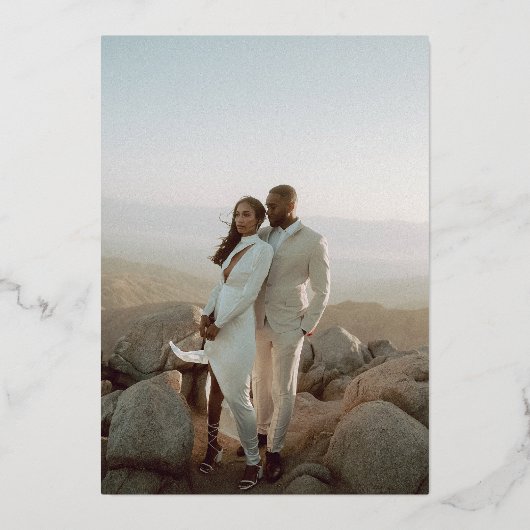 エッエレガントチングフローラ結婚の写真データを保存 箔招待状 (裏面)