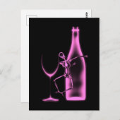 エックス線 カラフル スケルトン & ワイン - ピンク ポストカード (正面/裏面)