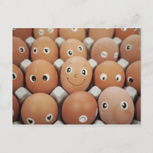エッグおもしろい顔 – 朝食フードプリント ポストカード (正面)