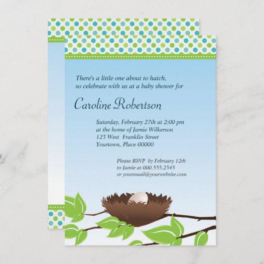 エッグインバードネストベビーシャワー招待状 招待状 (正面/裏面)