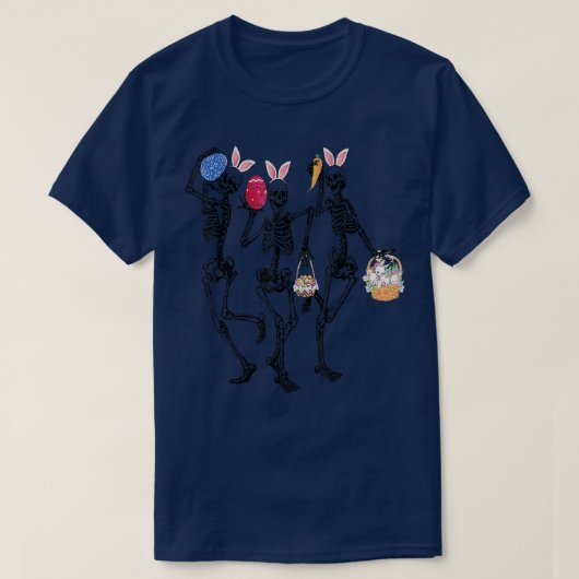 エッグイースターデイスケルトン踊りバニーイヤー Tシャツ (デザイン正面)