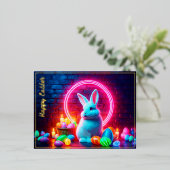 エッグイースターバニーの美異教のしいエレガントネオン 箔シーズンポストカード (立ち正面)