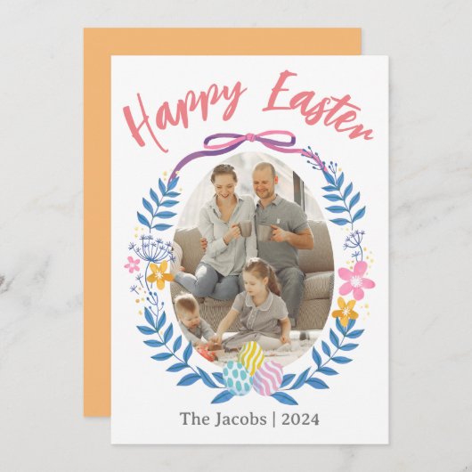 エッグエレガントハッピーイースターファミリー1枚の写真 シーズンカード (正面/裏面)