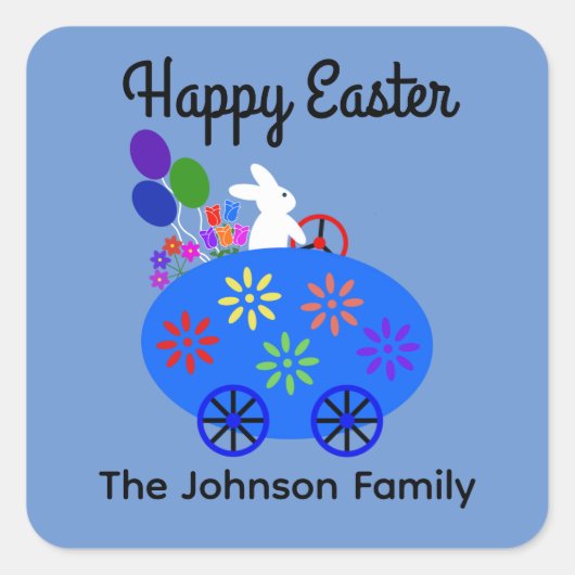 エッグカーに乗るバニー#2シール スクエアシール (正面)