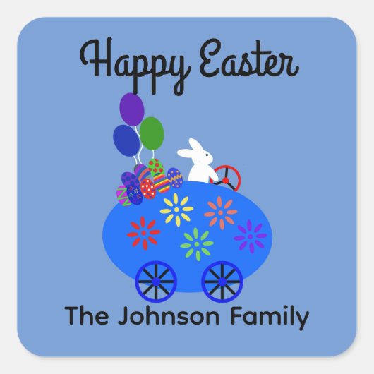 エッグカーに乗るバニー#3シール スクエアシール (正面)