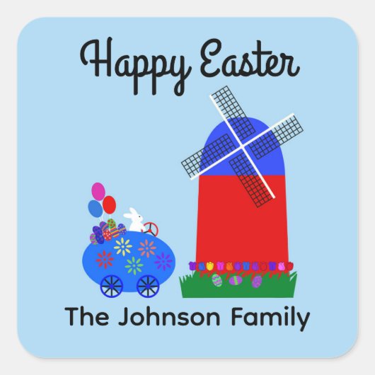 エッグカーに乗るバニー#4シール スクエアシール (正面)