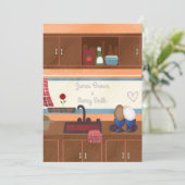 エッグキッチン窓レッドフラワー結婚ハート 招待状 (スタンド正面)