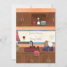 エッグキッチン窓レッドフラワー結婚ハート 招待状