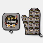 エッグサプライドフォーブレックファおもしろいーストグルメプンデザイン 鍋つかみ&鍋敷きセット (正面)