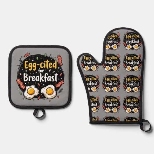 エッグサプライドフォーブレックファおもしろいーストグルメプンデザイン 鍋つかみ&鍋敷きセット (正面)