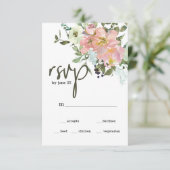エッグシェルと淡紅色のフラワーモチーフの結婚式RSVPカード 出欠カード (スタンド正面)