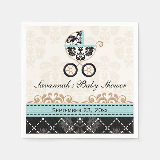 エッグシェルブルーダマスクのキャリッジ赤ちゃんシャワー スタンダードカクテルナプキン (正面)