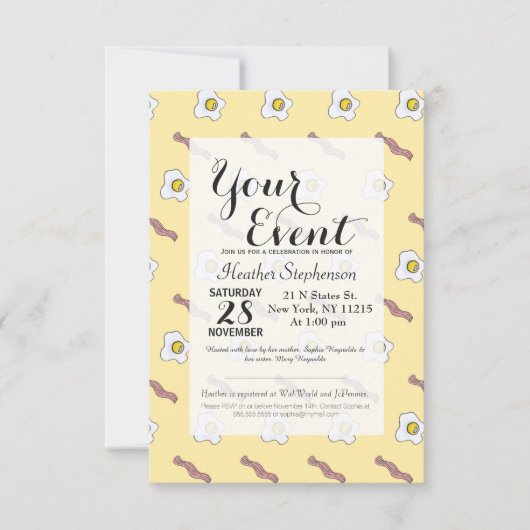 エッグスアンドベーコンブレックファーストグルメおもしろいパターン 招待状 (正面)