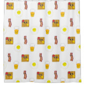 エッグス、ベーコン、ワッフルおもしろいフードマンガ シャワーカーテン (正面)