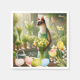 エッグナプキン付きイースターキャット スタンダードカクテルナプキン