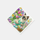 エッグナプキン付きイースターキャット スタンダードカクテルナプキン (角)
