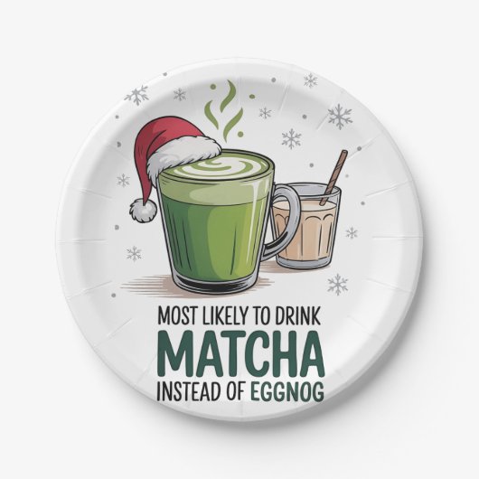 エッグノッグの代わりに抹茶を飲むクリスマス ペーパープレート (正面)