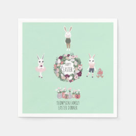 エッグバニーワイルドフラワーパーソナライズされたヴィンテージイースター スタンダードカクテルナプキン