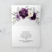 エッグプラントパープルプラムアイボリーホワイトフラワルウェディングサンクスカード サンキューカード (内部)