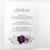 エッグプラントパープルプラムアイボリーホワイトフラワーズ 三つ折り案内状 (内部最初)