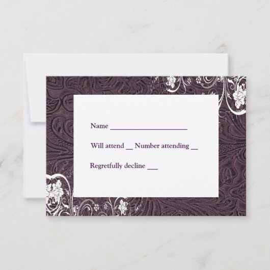 エッグプラントレザーとホワイトレース（封筒付き） 出欠カード (正面)