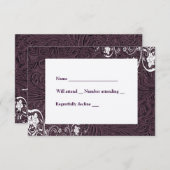 エッグプラントレザーとホワイトレース（封筒付き） 出欠カード (正面/裏面)