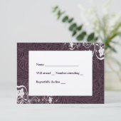 エッグプラントレザーとホワイトレース（封筒付き） 出欠カード (スタンド正面)