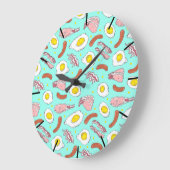 エッグベーコンソーセージKitchen Breakfastフードパターン ラージ壁時計 (傾斜)