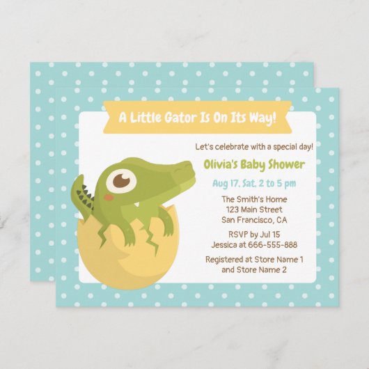 エッグボーイのかわいいワニベビーシャワー招待状 招待状 (正面/裏面)