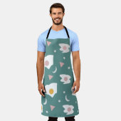 エッグムーンスターディナーパターングリーンエプロン エプロン (着用した状態)