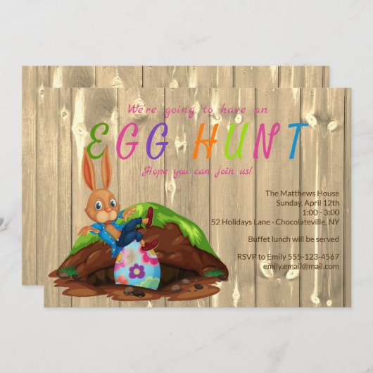 エッグモダン狩りイースターバニーラビットカスタム 招待状 (正面/裏面)