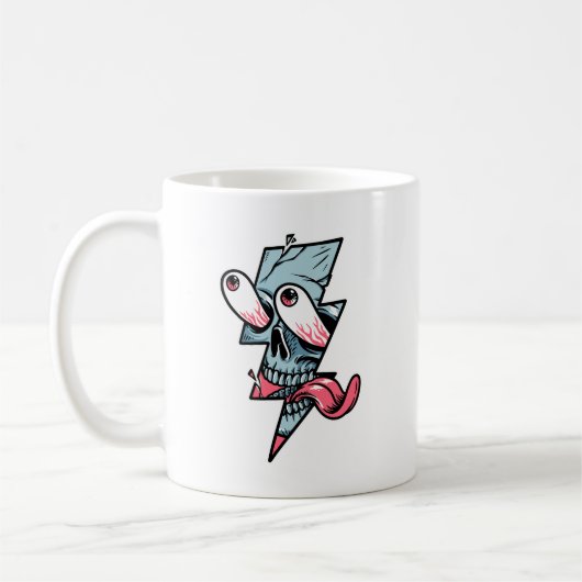 エッジおもしろいスカル顔及び稲妻形状 コーヒーマグカップ (左)