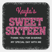 エッジきらめくピンクグリッタールックスウィート16 スクエアシール (正面)