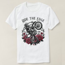 エッジに乗る» Motocrossスカル&バラグラフィック Tシャツ