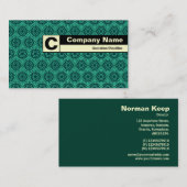 エッジのラベル付きモノグラム – 緑の幾何学的パターン 名刺 (正面/裏面)