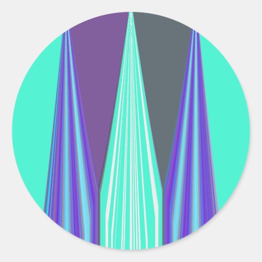エッジの効いた青紫シアンシェブロンアートプリント ラウンドシール (正面)