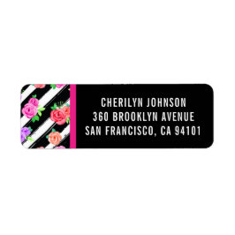エッジィなローズとモダンなストライプのリターンアドレスラベル ラベル