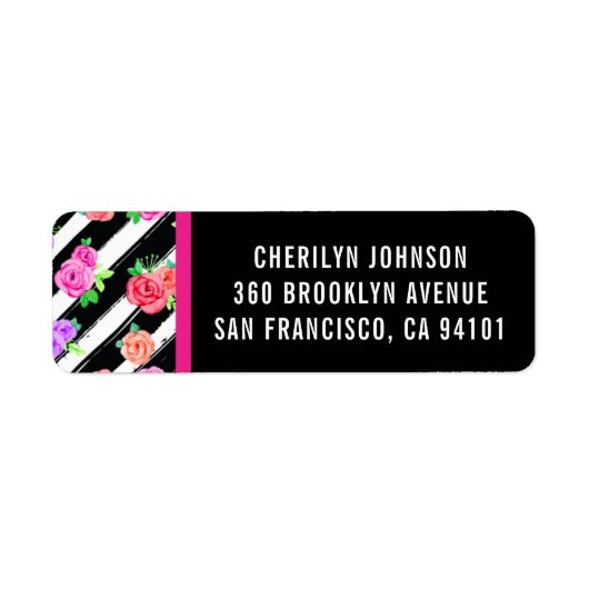 エッジィなローズとモダンなストライプのリターンアドレスラベル ラベル (正面)