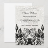 エッジィなヴィクトリアンローズ ブラック＆ホワイト ブライダルシャワー 招待状 (正面/裏面)