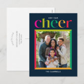 エッジィフレームのハッピー・ニュー・イヤー・ホリデー・ポストカード シーズンポストカード (正面/裏面)