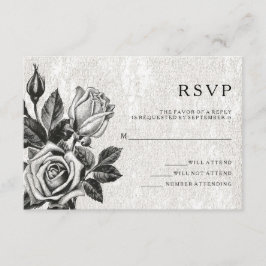 エッジィ ヴィクトリアン ローズ ブラック＆ホワイト RSVP 招待状